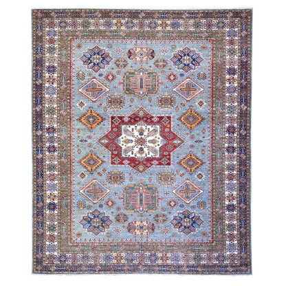 Kazak Wool Hand Knotted Rug Grey Ivory 11.5X13.9 -O074550