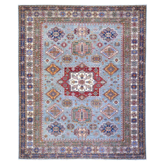 Kazak Wool Hand Knotted Rug Grey Ivory 11.5X13.9 -O074550
