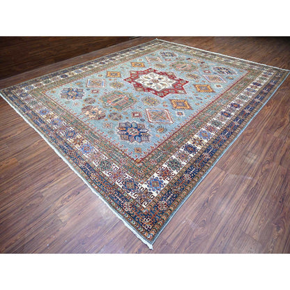 Kazak Wool Hand Knotted Rug Grey Ivory 11.5X13.9 -O074550