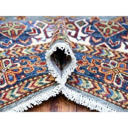 Kazak Wool Hand Knotted Rug Grey Ivory 11.5X13.9 -O074550