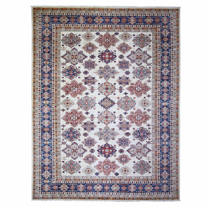Oushak And Peshawar Wool Hand Knotted Rug Ivory Blue 9.2X11.10 -O074551