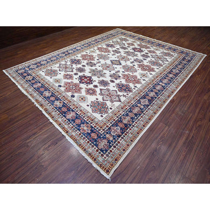 Oushak And Peshawar Wool Hand Knotted Rug Ivory Blue 9.2X11.10 -O074551