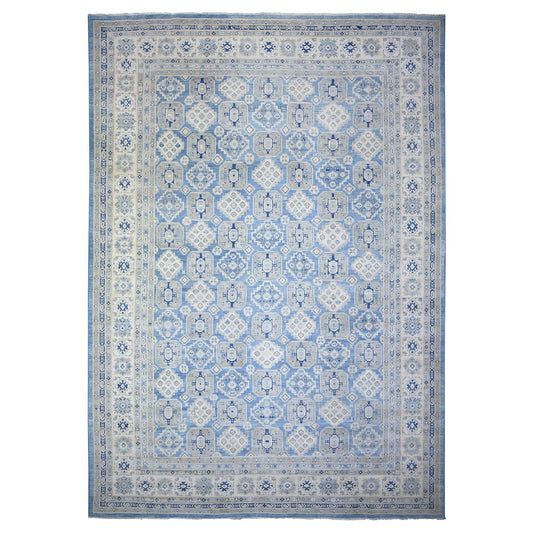 Kazak Wool Hand Knotted Rug Blue White 11.11X16.9 -O074552