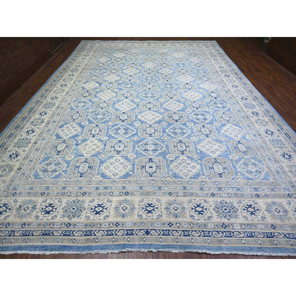 Kazak Wool Hand Knotted Rug Blue White 11.11X16.9 -O074552