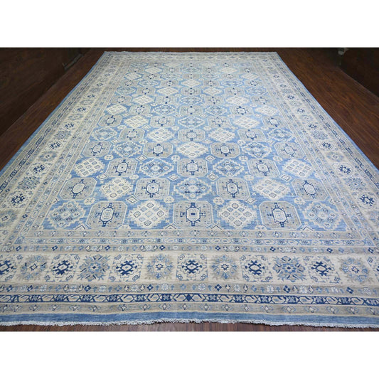Kazak Wool Hand Knotted Rug Blue White 11.11X16.9 -O074552