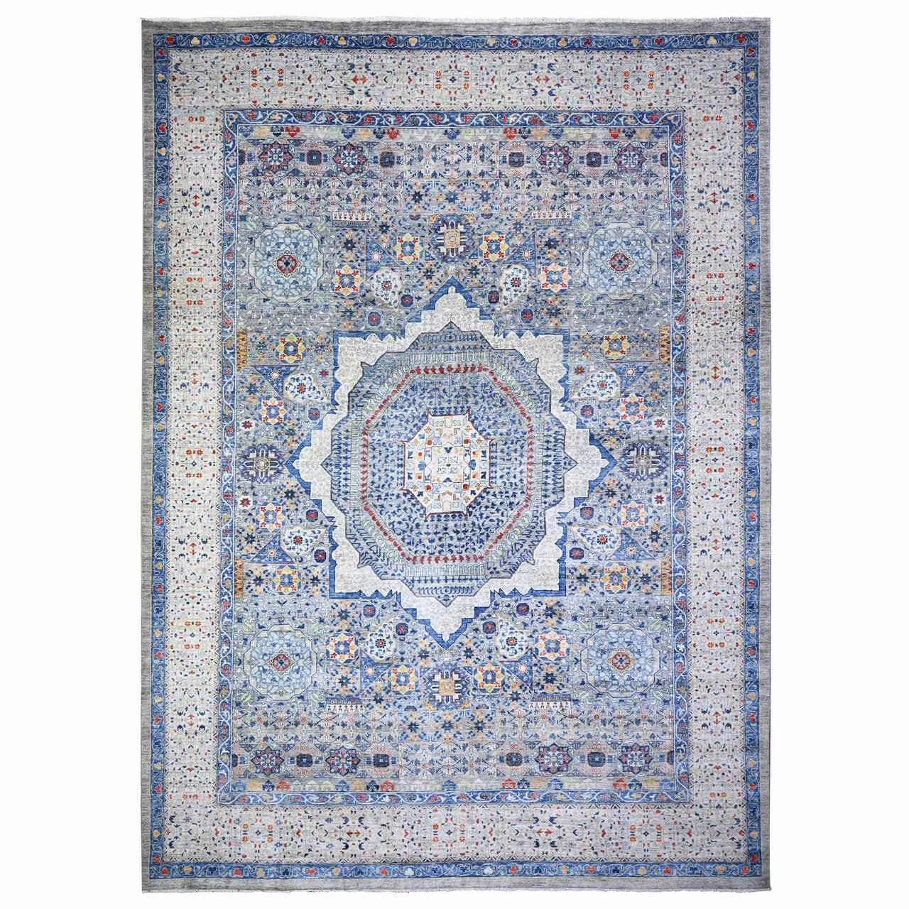 Gray 11'9" x 16'1" Mamluk Gentle Hand knotted Wool Rug - Sku: O074556