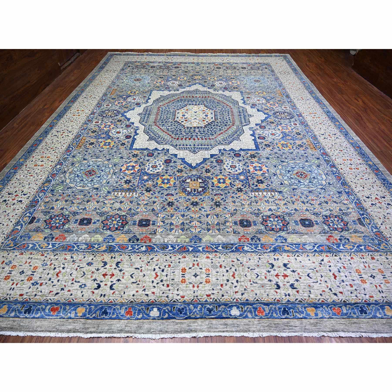 Gray 11'9" x 16'1" Mamluk Gentle Hand knotted Wool Rug - Sku: O074556