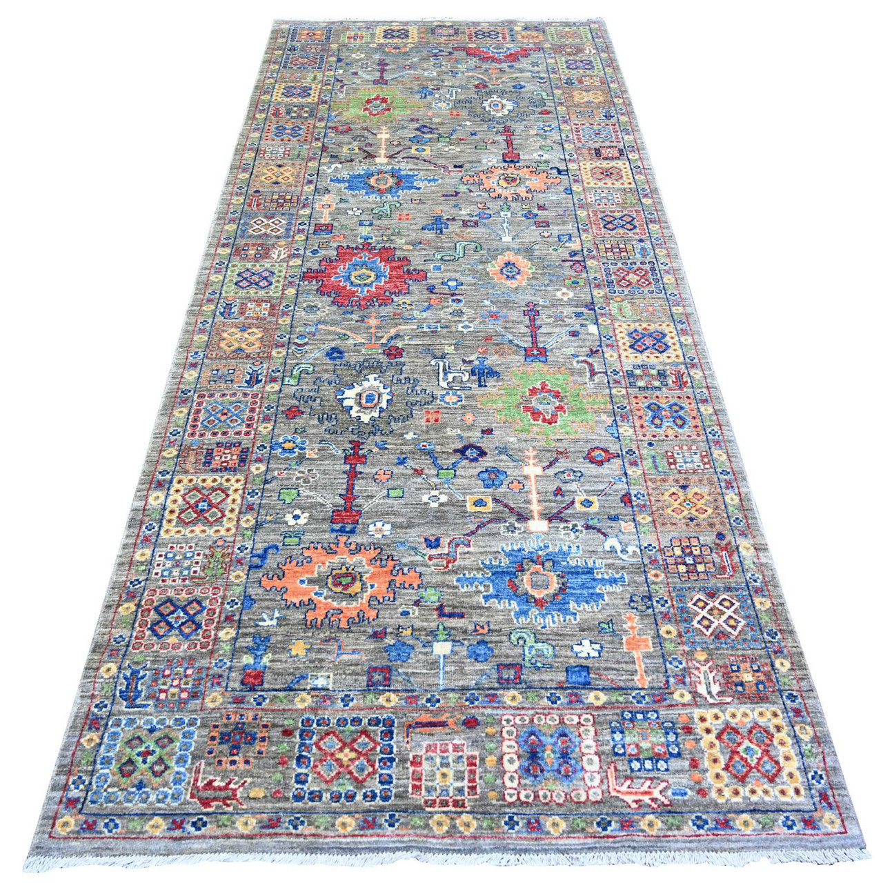 Gray 4'1" x 9'8" Oushak And Peshawar Hand knotted Wool Rug - Sku: O074560