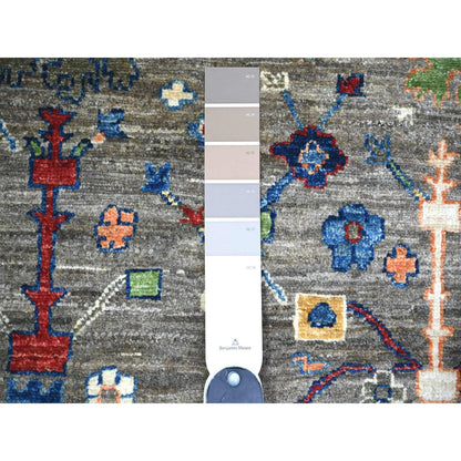 Oushak And Peshawar Wool Hand Knotted Rug Grey Gray 4.1X9.8 -O074560