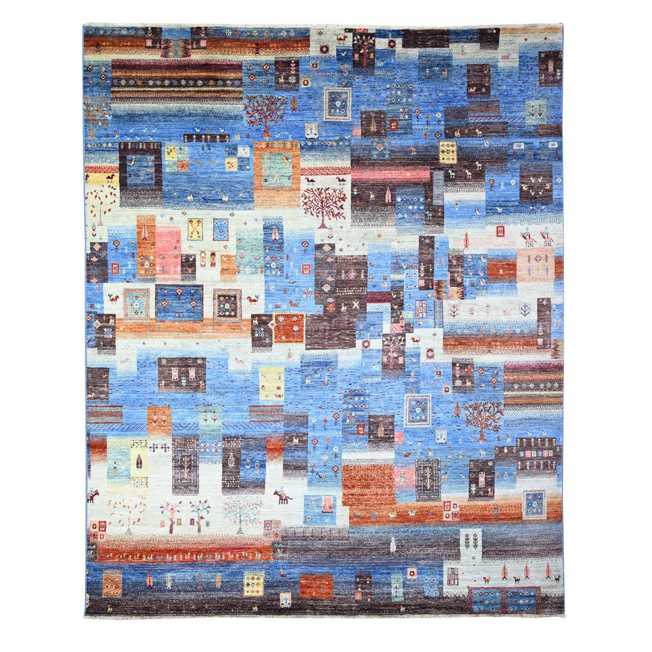 Blue 8'0" x 9'7" Tribal & Geometric Hand knotted Wool Rug - Sku: O074569