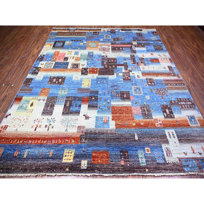 Tribal & Geometric Wool Hand Knotted Rug Blue No Border 8.0X9.7 -O074569