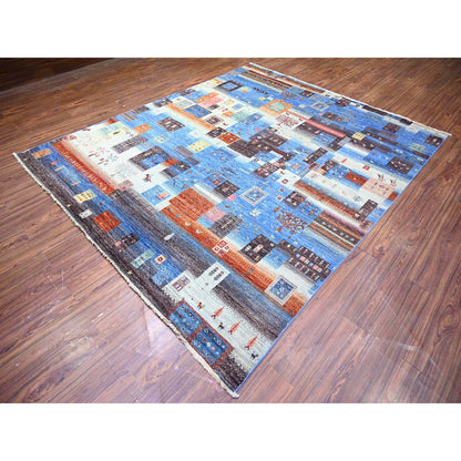 Tribal & Geometric Wool Hand Knotted Rug Blue No Border 8.0X9.7 -O074569
