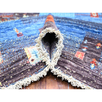 Tribal & Geometric Wool Hand Knotted Rug Blue No Border 8.0X9.7 -O074569