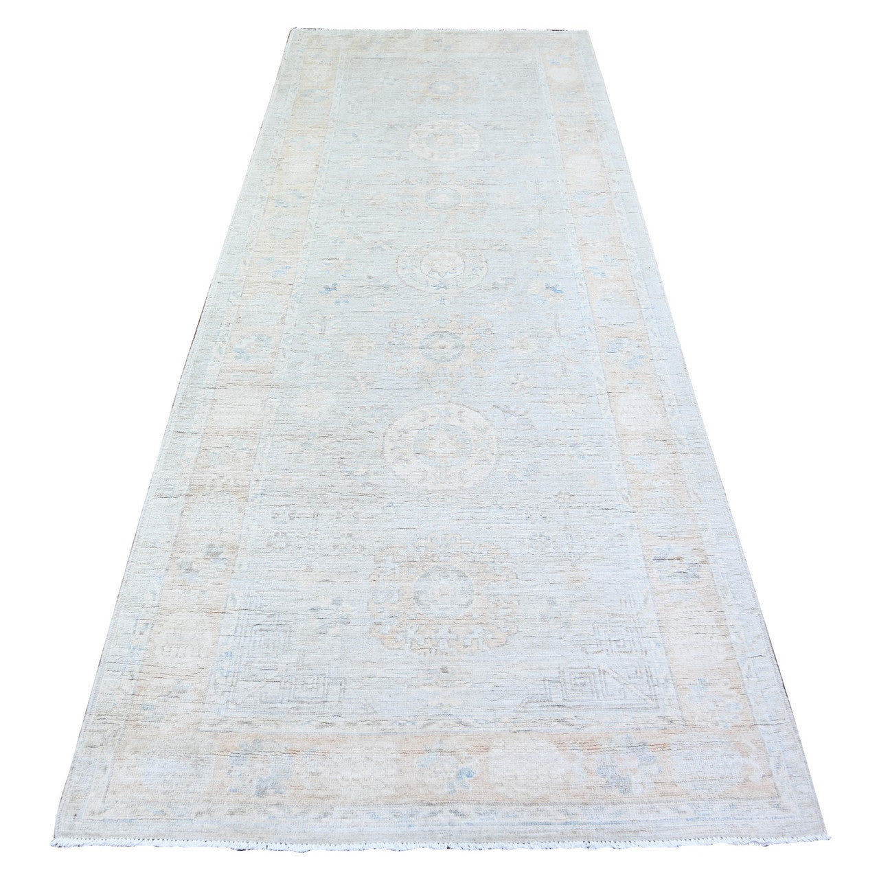 Gray 3'9" x 9'7" Oushak And Peshawar Cinereous Hand knotted Wool Rug - Sku: O074576