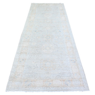 Oushak And Peshawar Wool Hand Knotted Rug Grey Cinereous Gray 3.9X9.7 -O074576