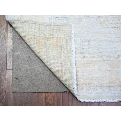 Oushak And Peshawar Wool Hand Knotted Rug Grey Cinereous Gray 3.9X9.7 -O074576