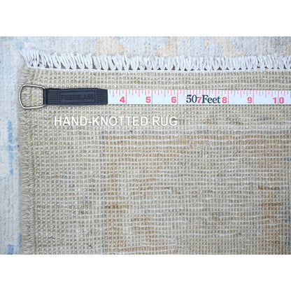 Oushak And Peshawar Wool Hand Knotted Rug Grey Cinereous Gray 3.9X9.7 -O074576