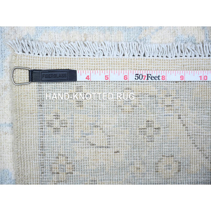 Oushak And Peshawar Wool Hand Knotted Rug Ivory Uranian Blue 4.1X12.0 -O074578