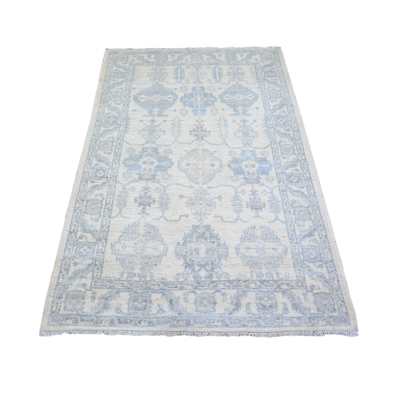 Oushak And Peshawar Wool Hand Knotted Rug Ivory Ivory 3.11X5.9 -O074580