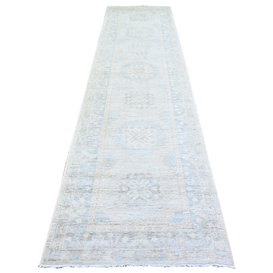 Oushak And Peshawar Wool Hand Knotted Rug Grey Gray 3.1X12.1 -O074581