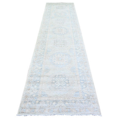 Oushak And Peshawar Wool Hand Knotted Rug Grey Gray 3.1X12.1 -O074581