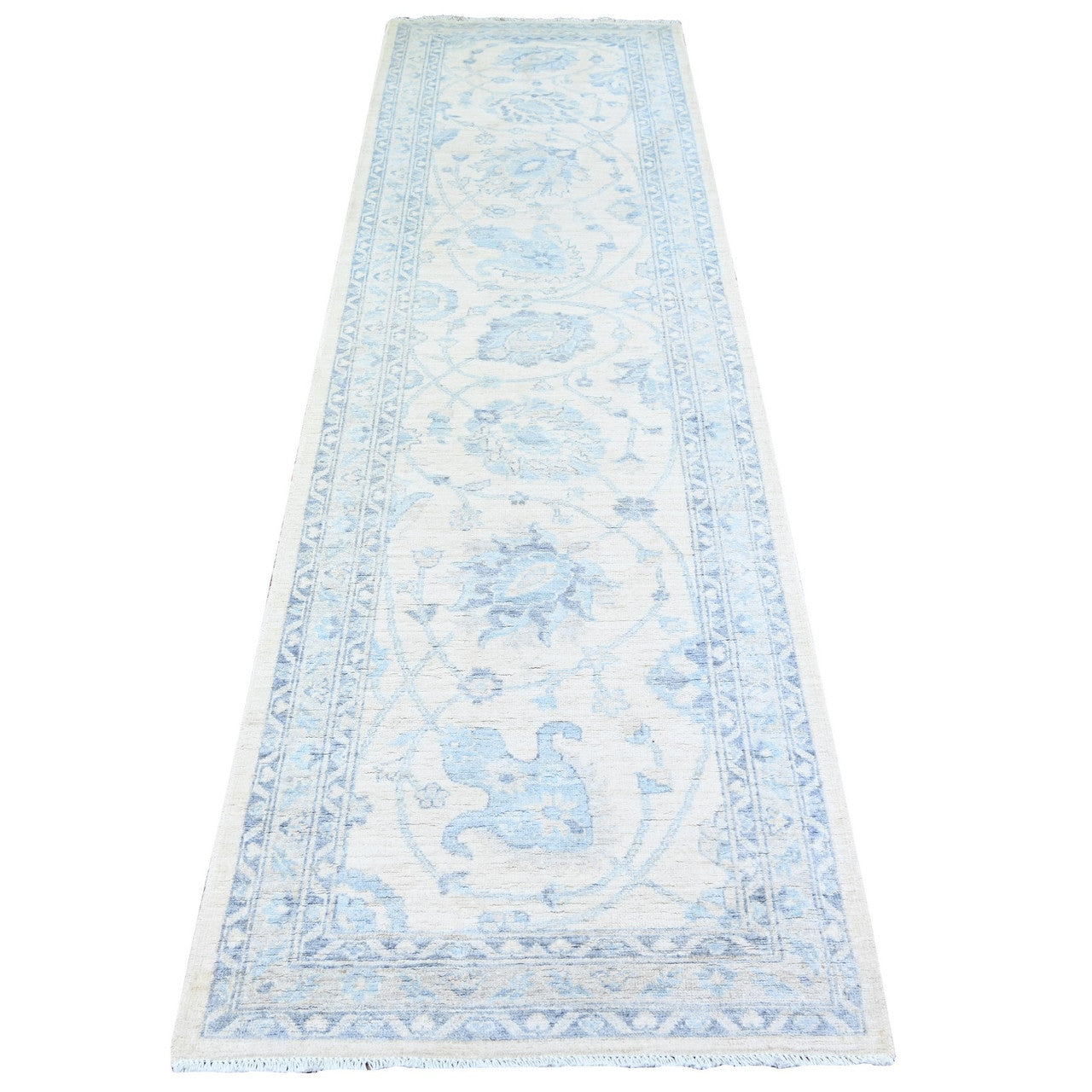 Ivory 2'10" x 9'7" Oushak And Peshawar Chalice Hand knotted Wool Rug - Sku: O074582