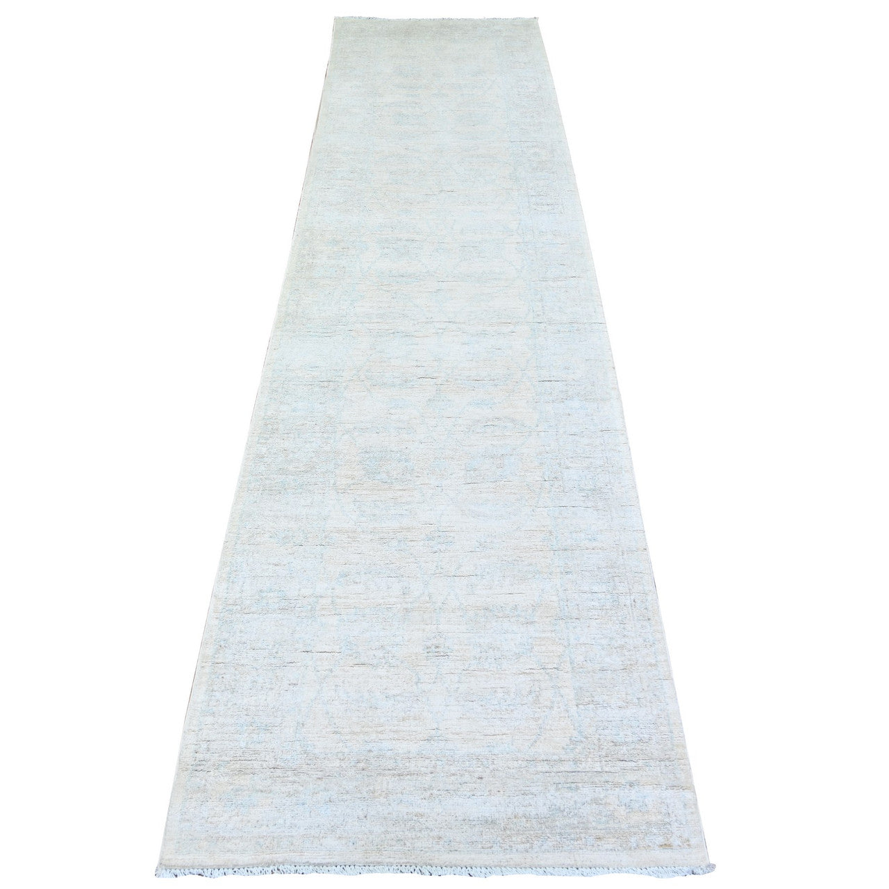Ivory 2'8" x 10'8" Oushak And Peshawar Hand knotted Wool Rug - Sku: O074583