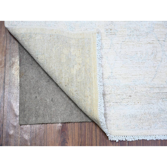 Oushak And Peshawar Wool Hand Knotted Rug Ivory Silver 2.8X10.8 -O074583