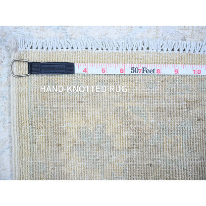 Oushak And Peshawar Wool Hand Knotted Rug Ivory Silver 2.8X10.8 -O074583