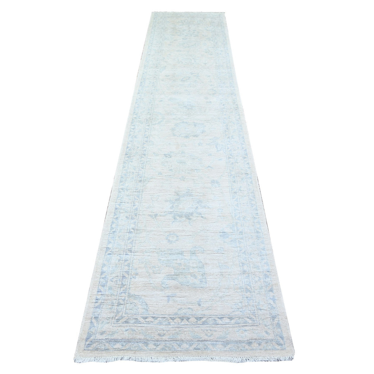 Ivory 2'7" x 11'9" Oushak And Peshawar Gentle Hand knotted Wool Rug - Sku: O074586