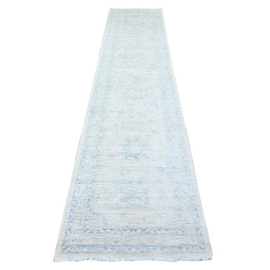Oushak And Peshawar Wool Hand Knotted Rug Ivory Gentle Gray 2.7X11.9 -O074586