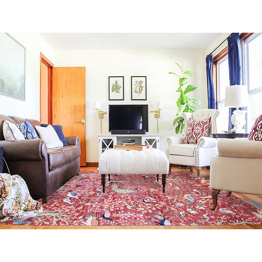 Oushak And Peshawar Wool Hand Knotted Rug Red No Border 8.2X10.1 -O074587