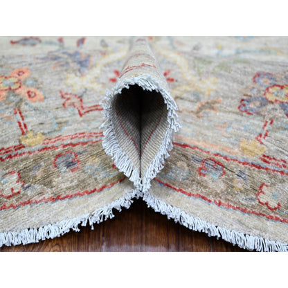 Oushak And Peshawar Wool Hand Knotted Rug Ivory Gray 7.10X7.11 -O074596