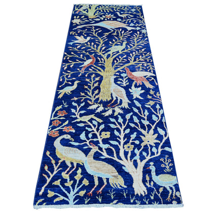 Oushak And Peshawar Wool Hand Knotted Rug Blue No Border 2.10X7.10 -O074598