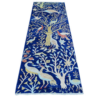 Oushak And Peshawar Wool Hand Knotted Rug Blue No Border 2.10X7.10 -O074598