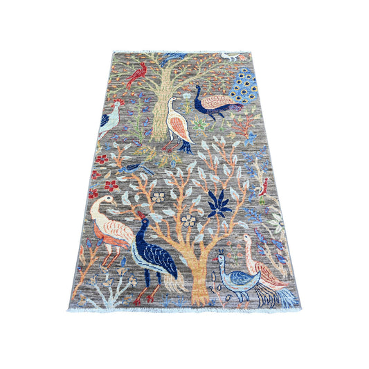 Oushak And Peshawar Wool Hand Knotted Rug Grey No Border 3.0X5.0 -O074599