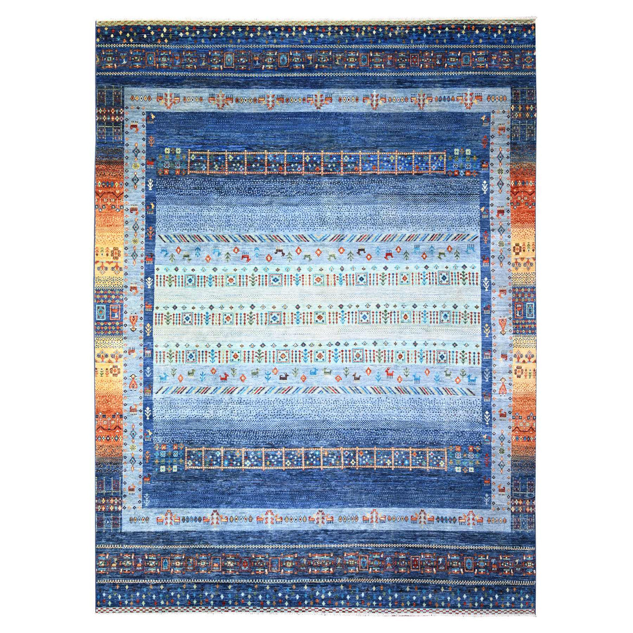 Blue 8'11" x 11'11" Tribal & Geometric Hand knotted Wool Rug - Sku: O074601