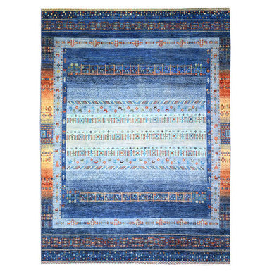 Tribal & Geometric Wool Hand Knotted Rug Blue Blue 8.11X11.11 -O074601