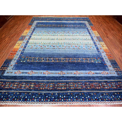 Tribal & Geometric Wool Hand Knotted Rug Blue Blue 8.11X11.11 -O074601