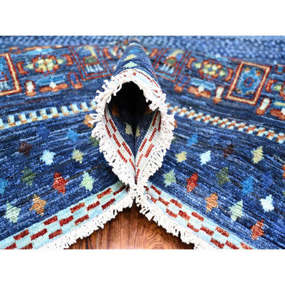 Tribal & Geometric Wool Hand Knotted Rug Blue Blue 8.11X11.11 -O074601