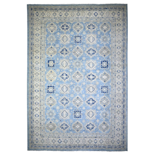 Kazak Wool Hand Knotted Rug Blue White 12.1X17.4 -O074602