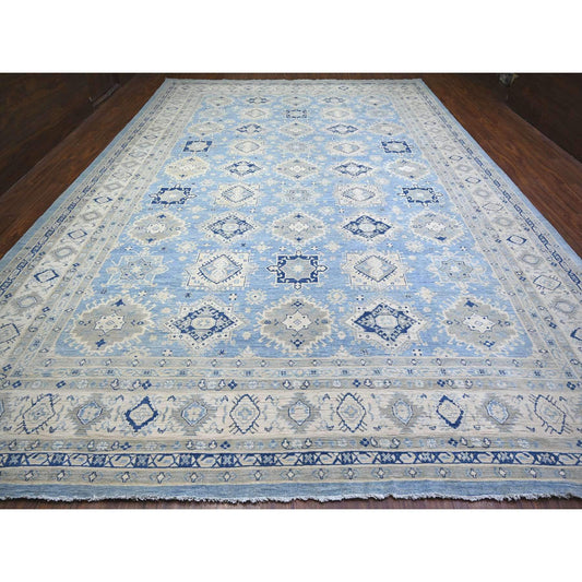 Kazak Wool Hand Knotted Rug Blue White 12.1X17.4 -O074602