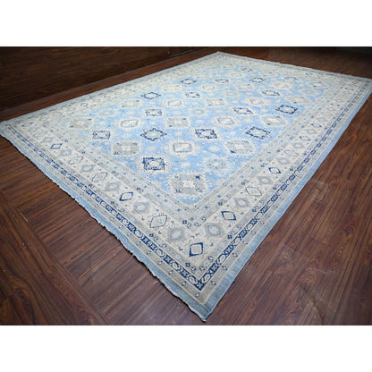 Kazak Wool Hand Knotted Rug Blue White 12.1X17.4 -O074602