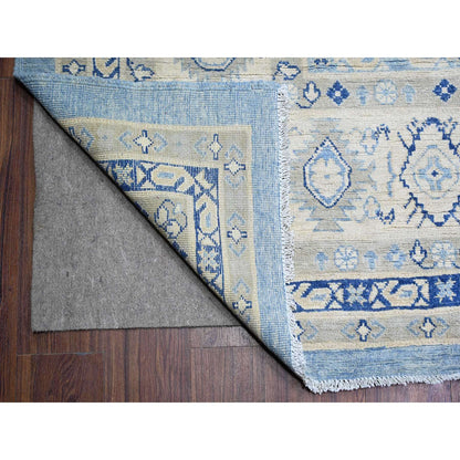 Kazak Wool Hand Knotted Rug Blue White 12.1X17.4 -O074602