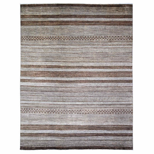 Modern and Contemporary Wool Hand Knotted Rug Brown No Border 9.0X11.8 -O074603