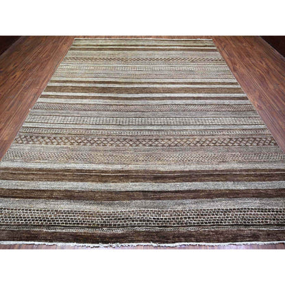 Modern and Contemporary Wool Hand Knotted Rug Brown No Border 9.0X11.8 -O074603