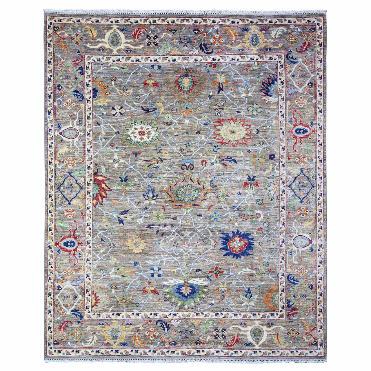 Gray 8'2" x 9'9" Mamluk Hand knotted Wool Rug - Sku: O074609
