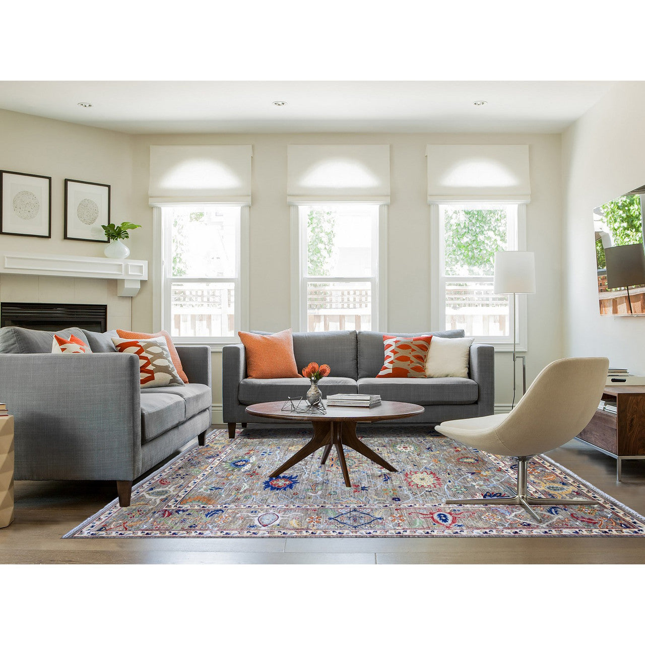 Gray 8'2" x 9'9" Mamluk Hand knotted Wool Rug - Sku: O074609