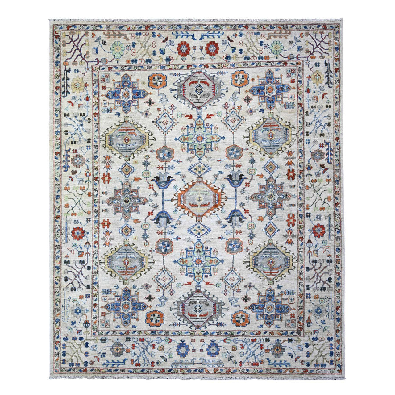 Gray 8'0" x 9'8" Oushak And Peshawar Hand knotted Wool Rug - Sku: O074611