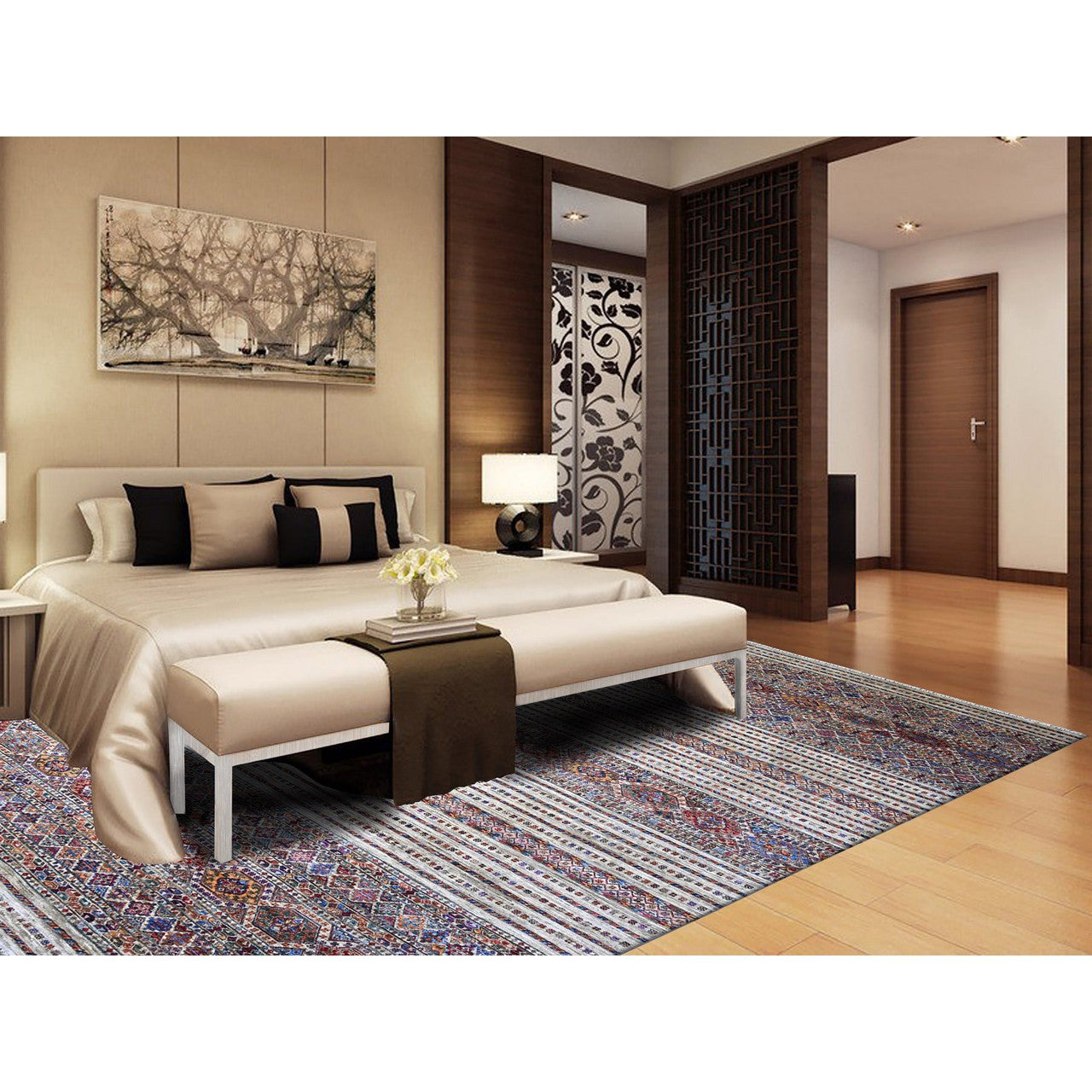 Ivory 8'10" x 11'10" Kazak Hand knotted Wool Rug - Sku: O074619